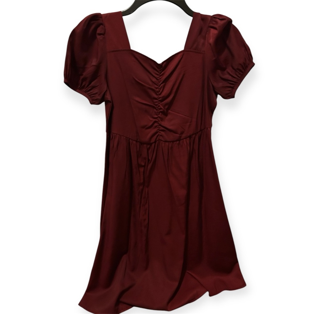 Elegant Burgundy Puff Sleeve Dress